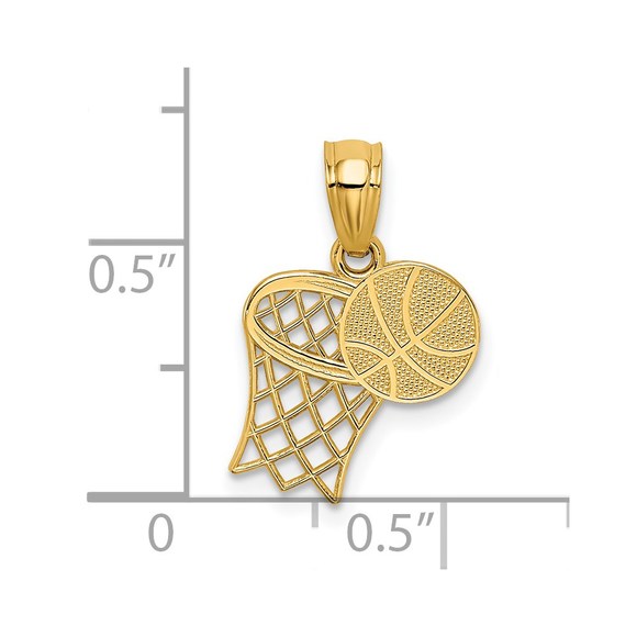 14k Yellow Gold Genuine Sports Basketball and Hoop Necklace Charm Pendant - Picture 4 of 5